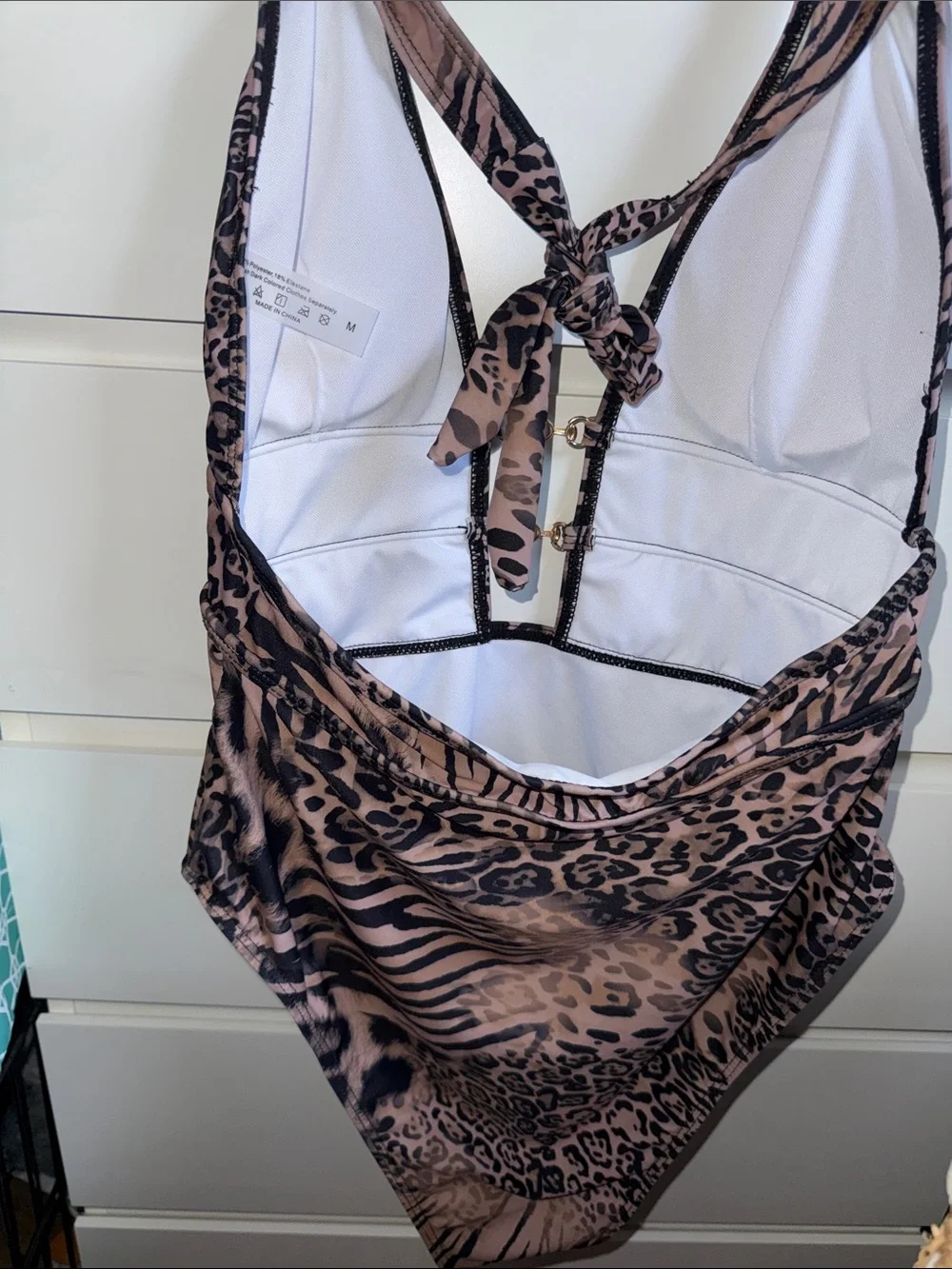 Animal Print Cutout One-Piece Swimsuit - taupe tan and Black
